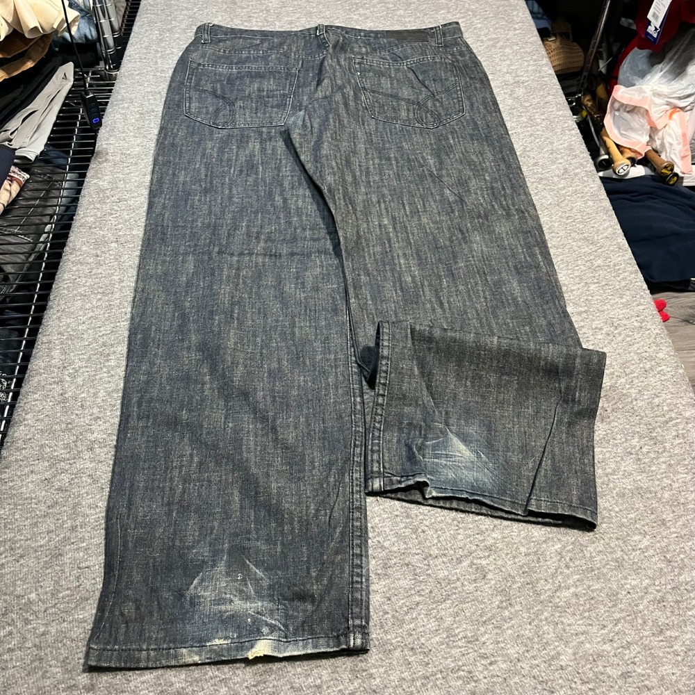 Calvin Klein Jeans Mens 38x32 Relaxed Straight Dark Wash Slub Denim Blue
